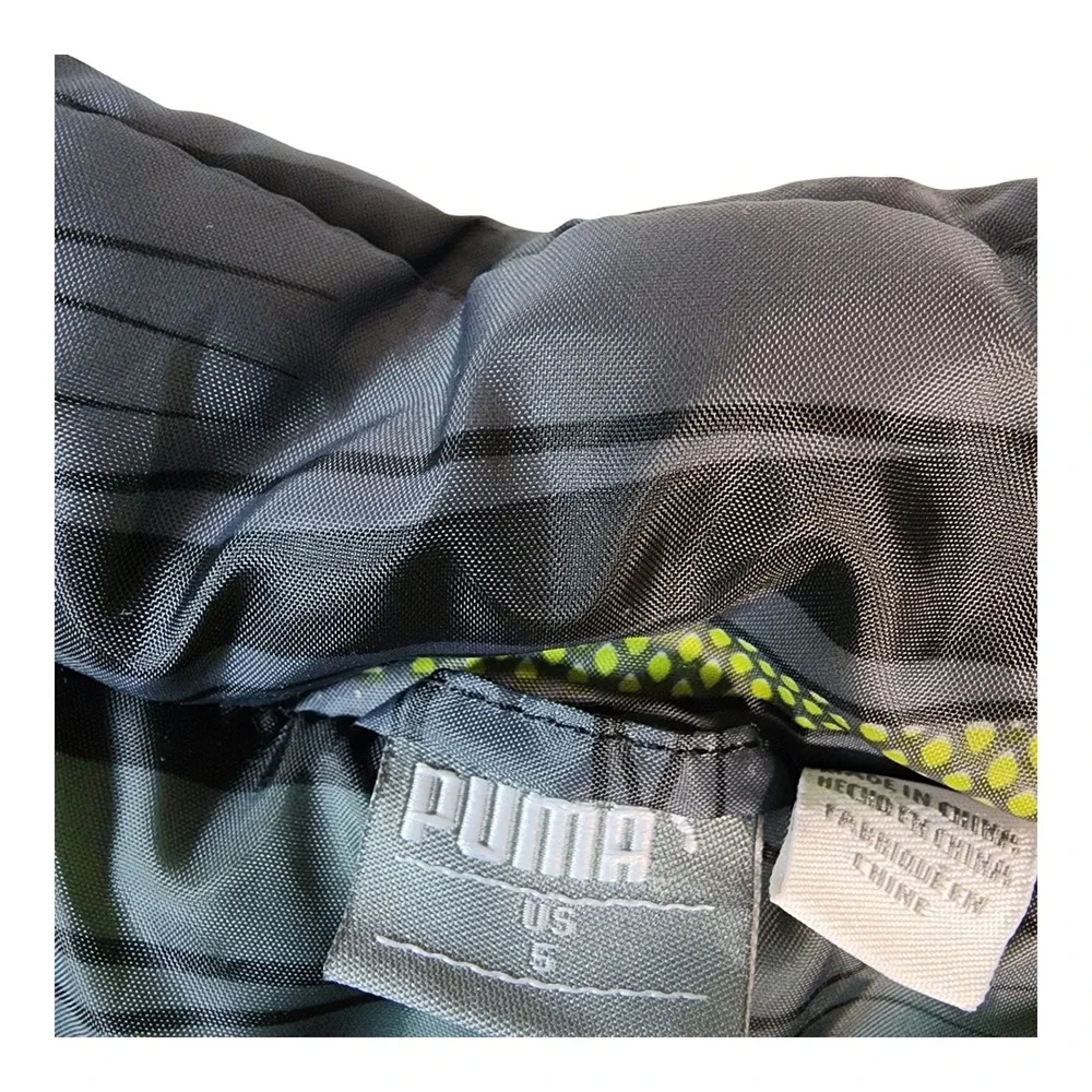 Puma Kids Puffer Vest Grey Lime Green Geometric‎ Print Snap Front Size 5